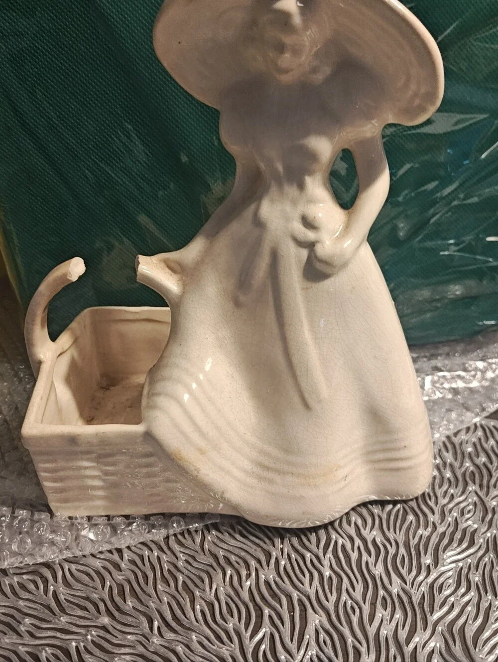 Cream Ceramic Lady Figurine Pottery Planter
